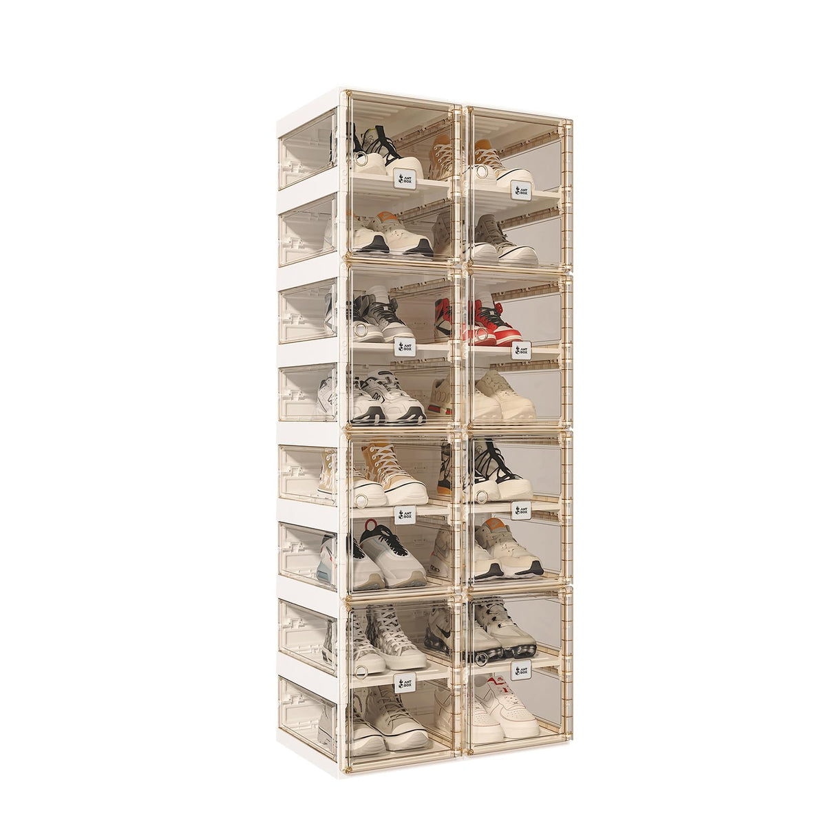 ANTBOX Foldable Stackable Shoe Rack with Clear Doors