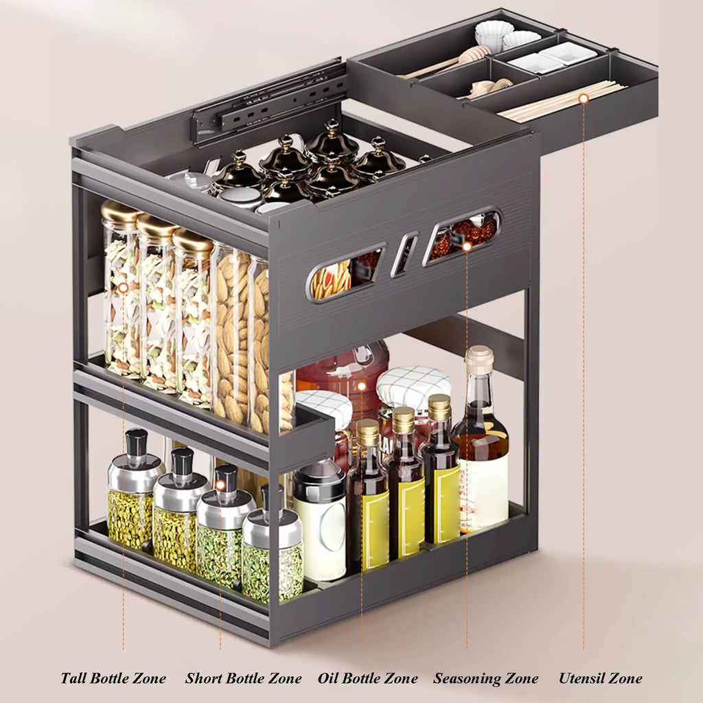 XAWSOP 3 Tier Black Pull Out Cabinet Organizer with Dividers - MultiUse Slide Out Storage Container for Kitchen, Pantry, Cupboard Bins, Bathroom, Vanity Makeup, Under Sink,450mm Cabinet