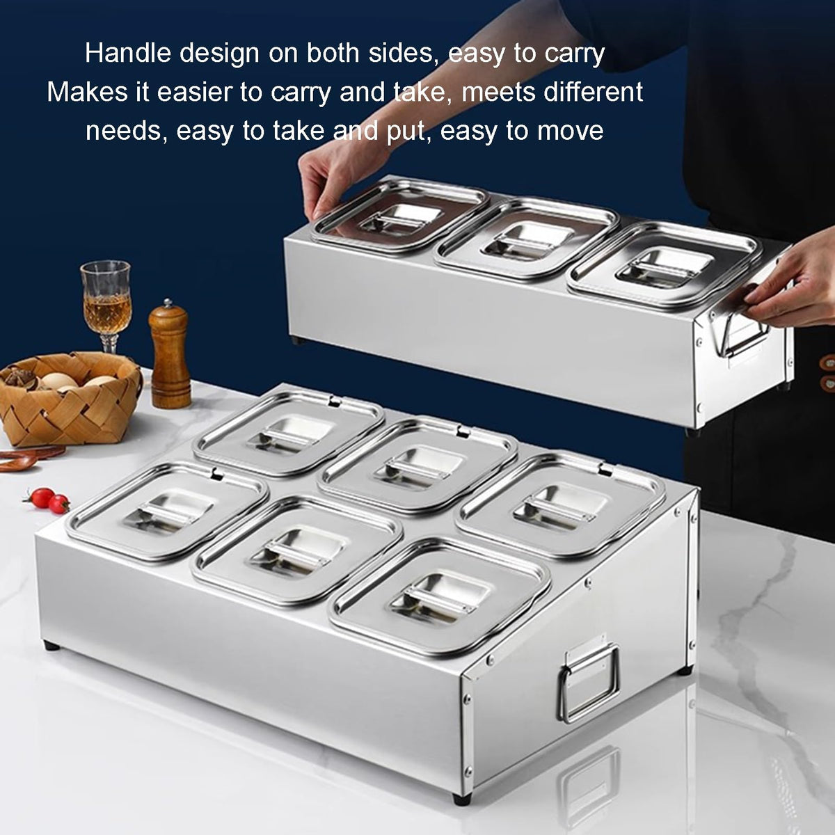 Stainless Steel Spice Rack Set - Commercial Condiment Holder & Food Dispenser - Countertop Organizer for Salt, Sugar, Seasonings & Fruits - Durable Silver Storage Solution, 36.4x18x15.5cm
