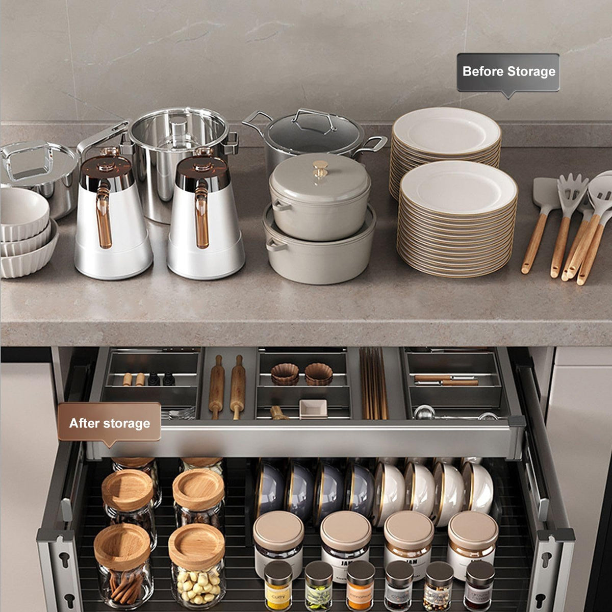 MIIKHI Slide Out Cabinet Organizer Pull Out Cabinet Organizer Fixed pullout Cabinet Shelves Slide Out Spice Rack for Kitchen Cabinets for Kitchen, Bathroom,Home (Full Drawer 900 norm)