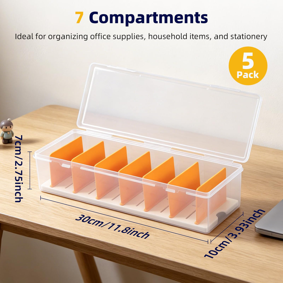 VZZNN 5-Pack Clear Cable Organizer Box with Adjustable Dividers