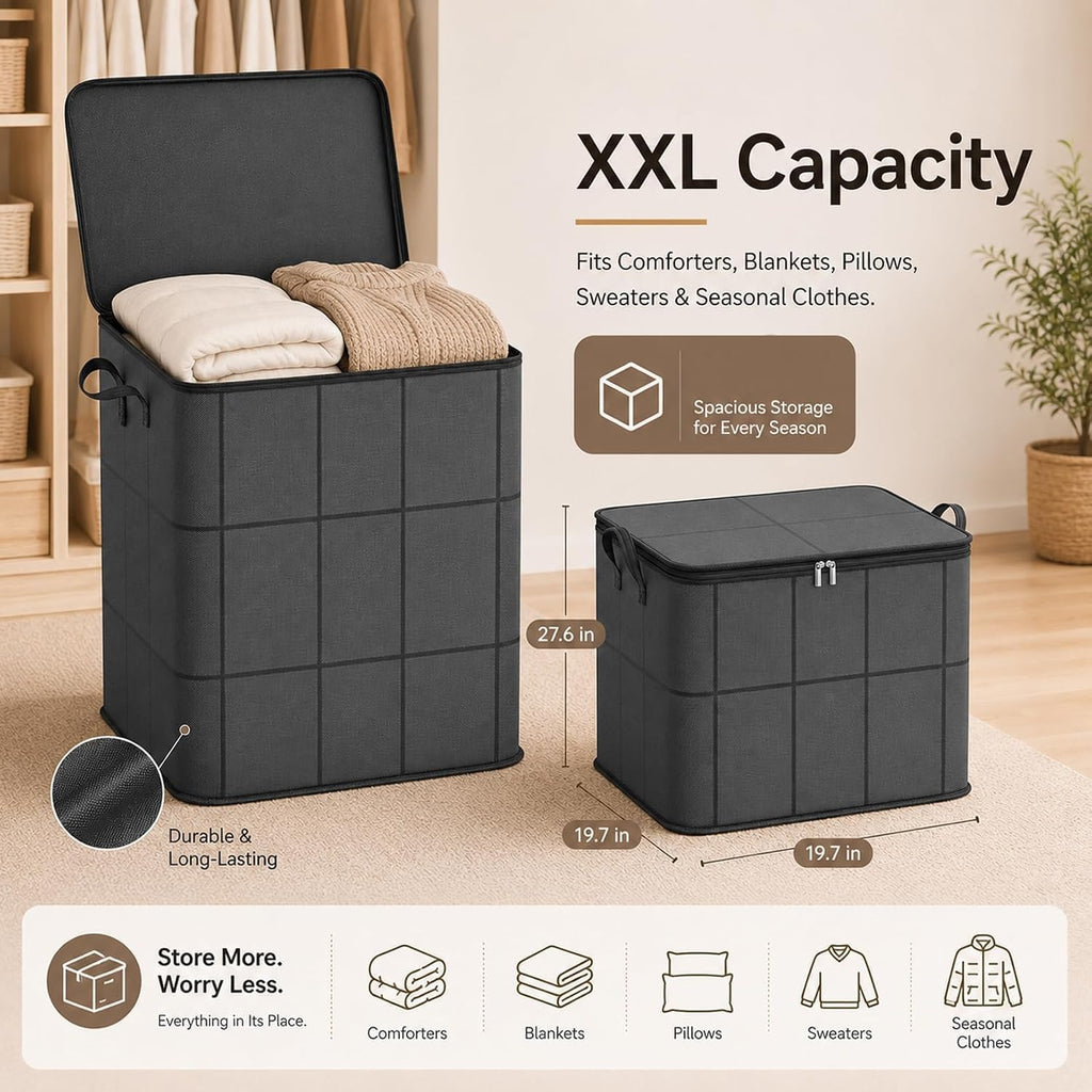 Extra Large 210l Fabric Storage Tote with Zipper,Foldable Closet Organizer for Quilts,Bedding,and Moving (3-Pack,Xxl)