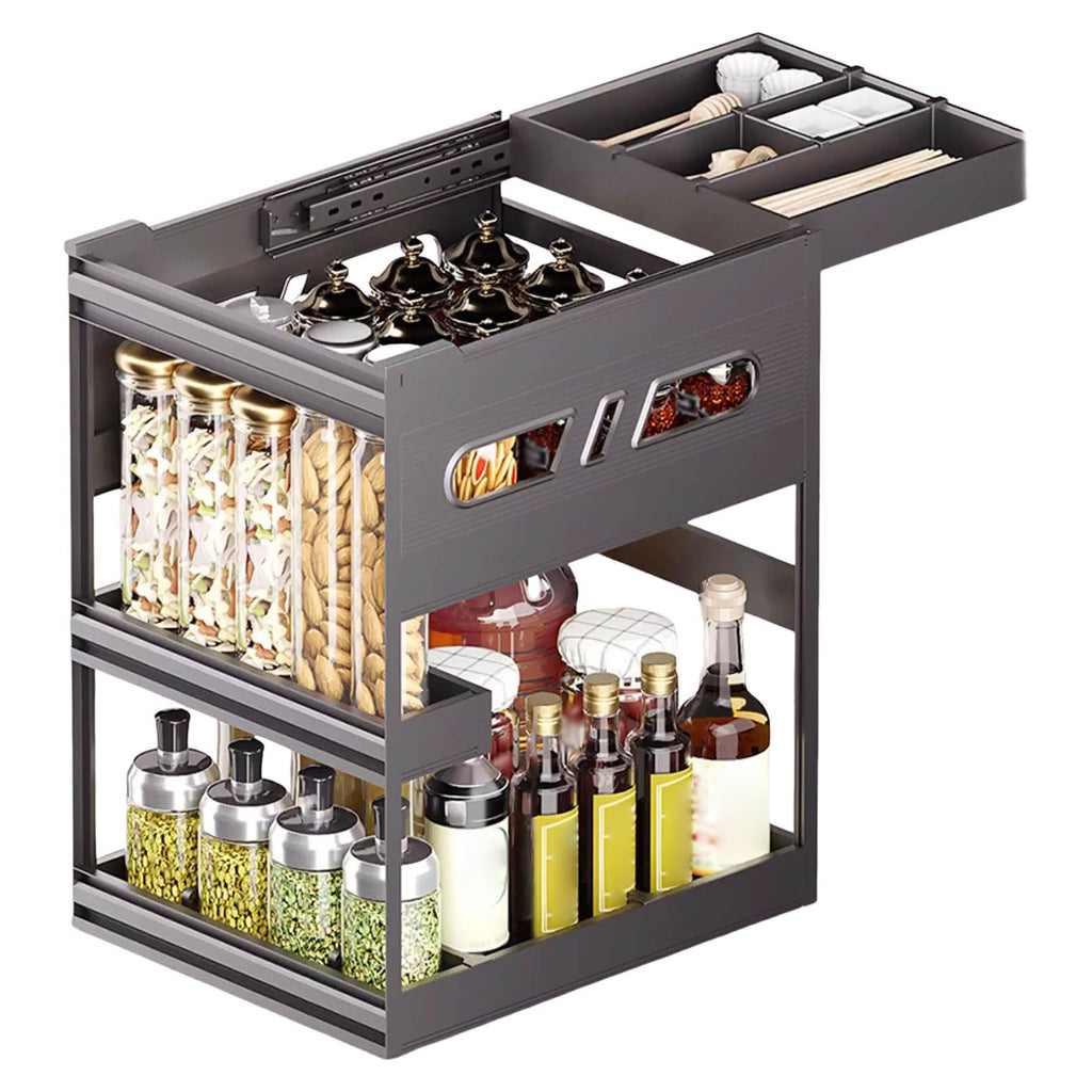 XAWSOP 3 Tier Black Pull Out Cabinet Organizer with Dividers - MultiUse Slide Out Storage Container for Kitchen, Pantry, Cupboard Bins, Bathroom, Vanity Makeup, Under Sink,450mm Cabinet