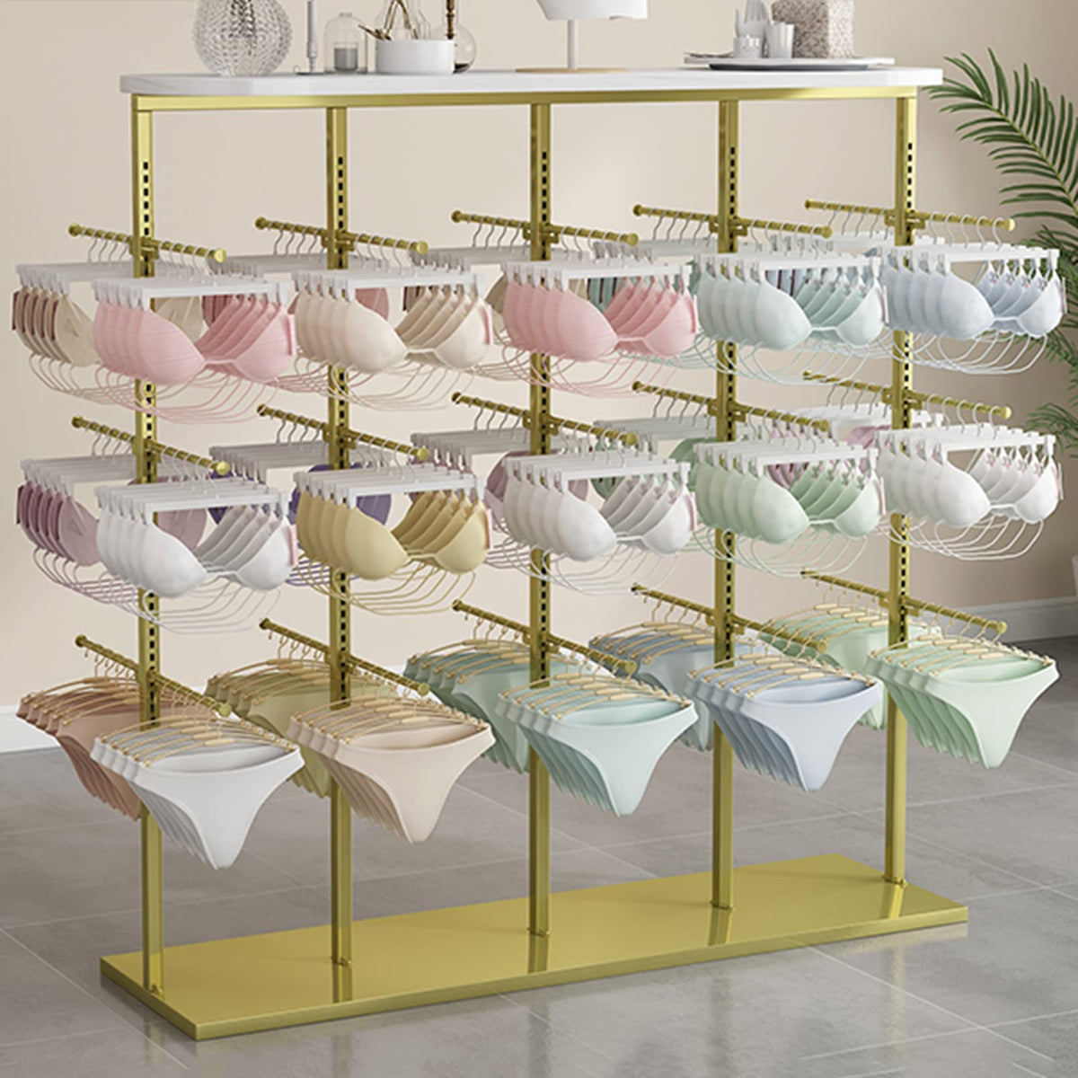Garment Rack - Adjustable Double-Sided Hanging Rods for Clothing Store, Metal Storage Fixture for Underwear and Bra Display, Modern Space Saver Design