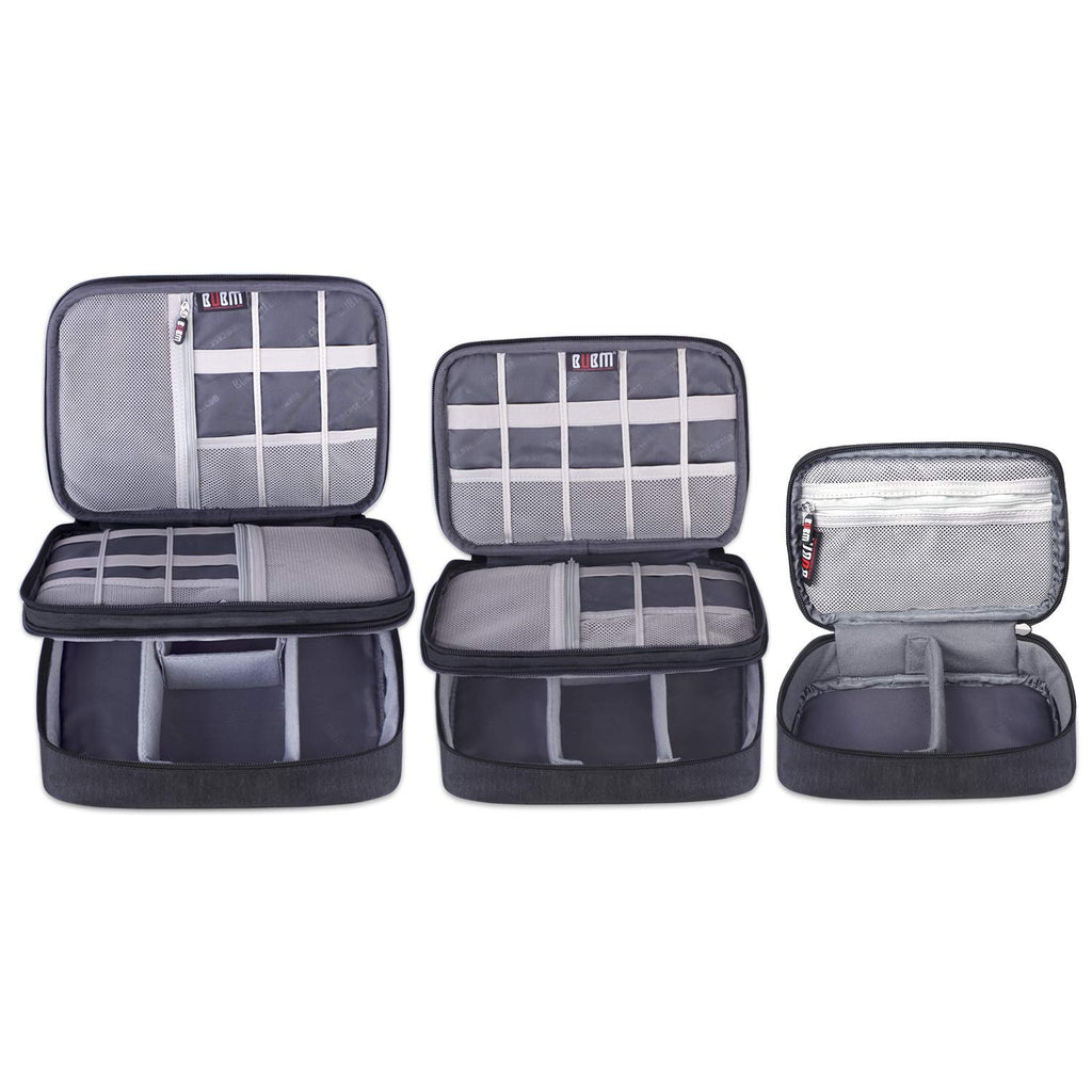 BUBM 3PCS Electronic Organizer, Double Layer Travel Gadget Storage Bag for Cables, Cord, USB Flash Drive, Power Bank and More