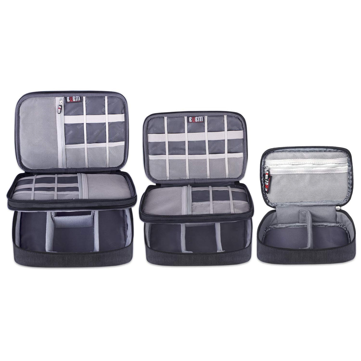 BUBM 3PCS Electronic Organizer, Double Layer Travel Gadget Storage Bag for Cables, Cord, USB Flash Drive, Power Bank and More