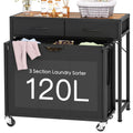 Laundry Sorter, Rolling Laundry Hamper with 3 Section Pull-Out Bags, Laundry Basket Organizer with 2 Drawers & 2-Tone Top Panel, Laundry Hamper with Wheels for Laundry Room Organization, Bathroom