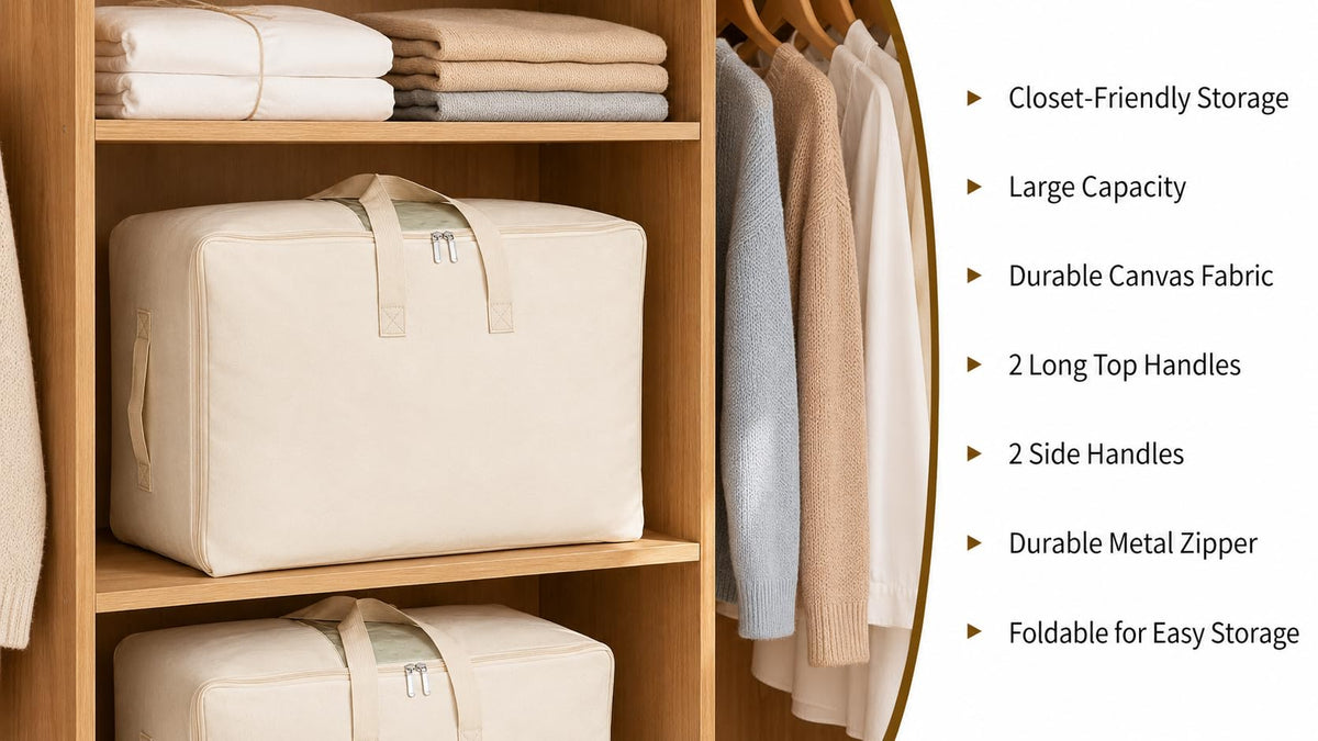 DoYiKe Soft Large Canvas Comforter Storage Bags with Zipper and Clear Window, Cotton Linen Storage Organizer for Sweater, Comforter, Blankets, Quilt, Pillows and Bedding