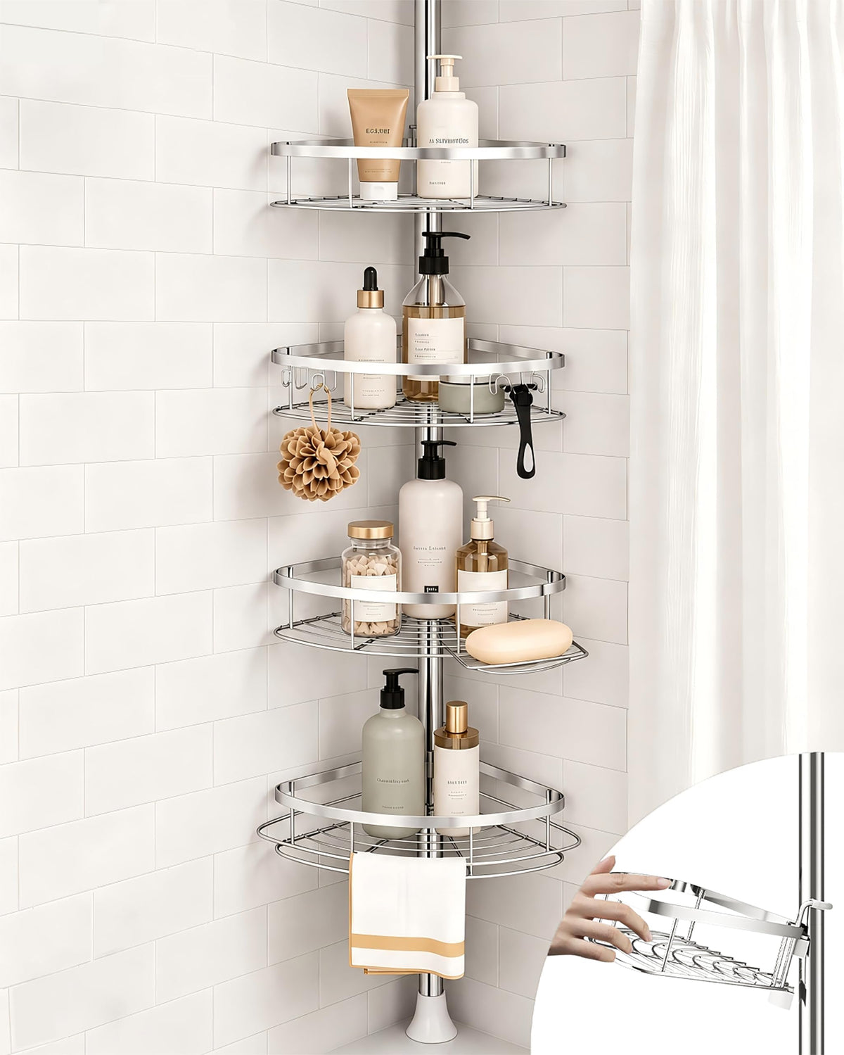 SEIRIONE Rustproof Corner Shower Caddy with Tension Pole