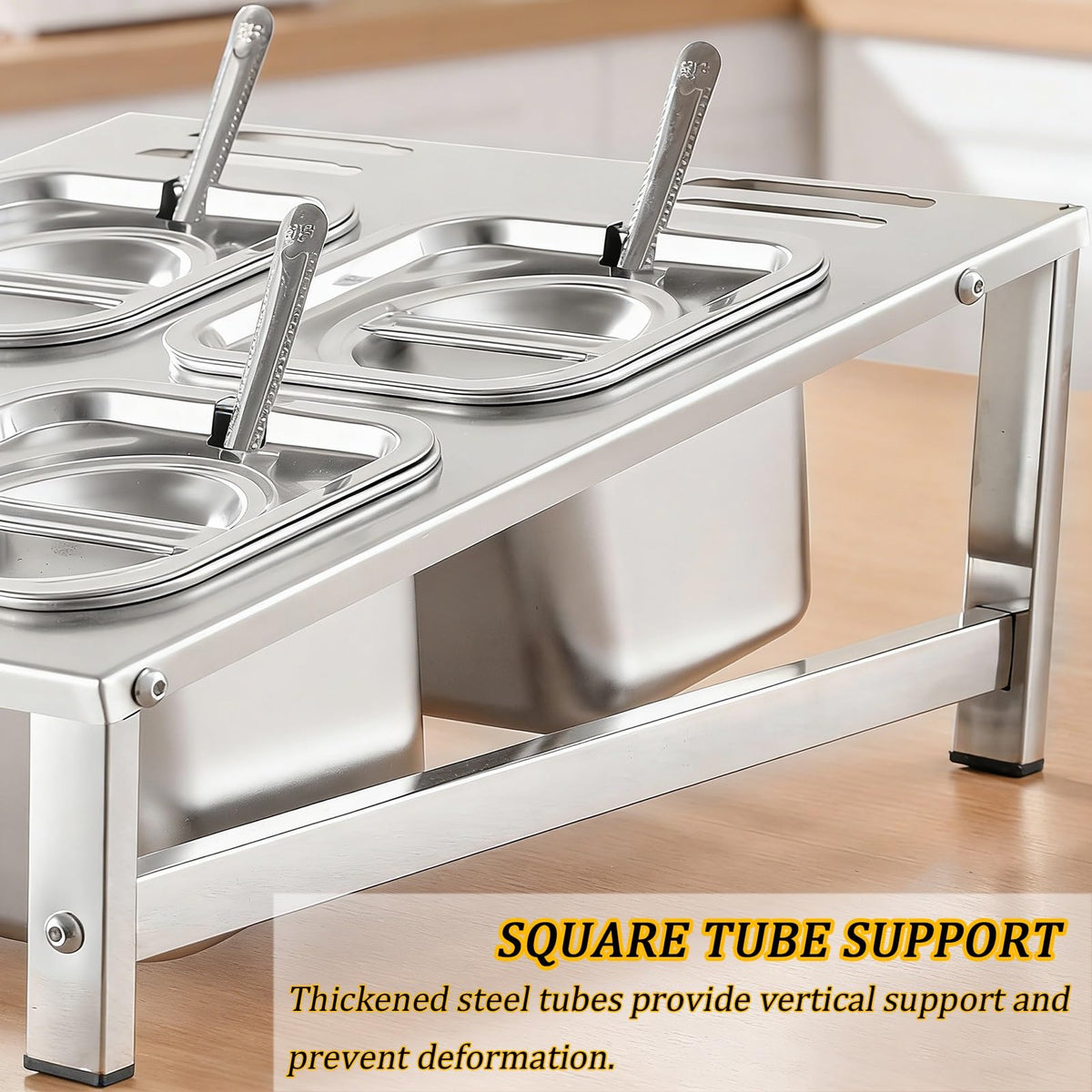 304 Stainless Steel Pizza Topping Station, 2-Tier Condiment Tray with Lids & Spoons, Kitchen Counter Organizer for Spices & Toppings, Restaurant & Home Use