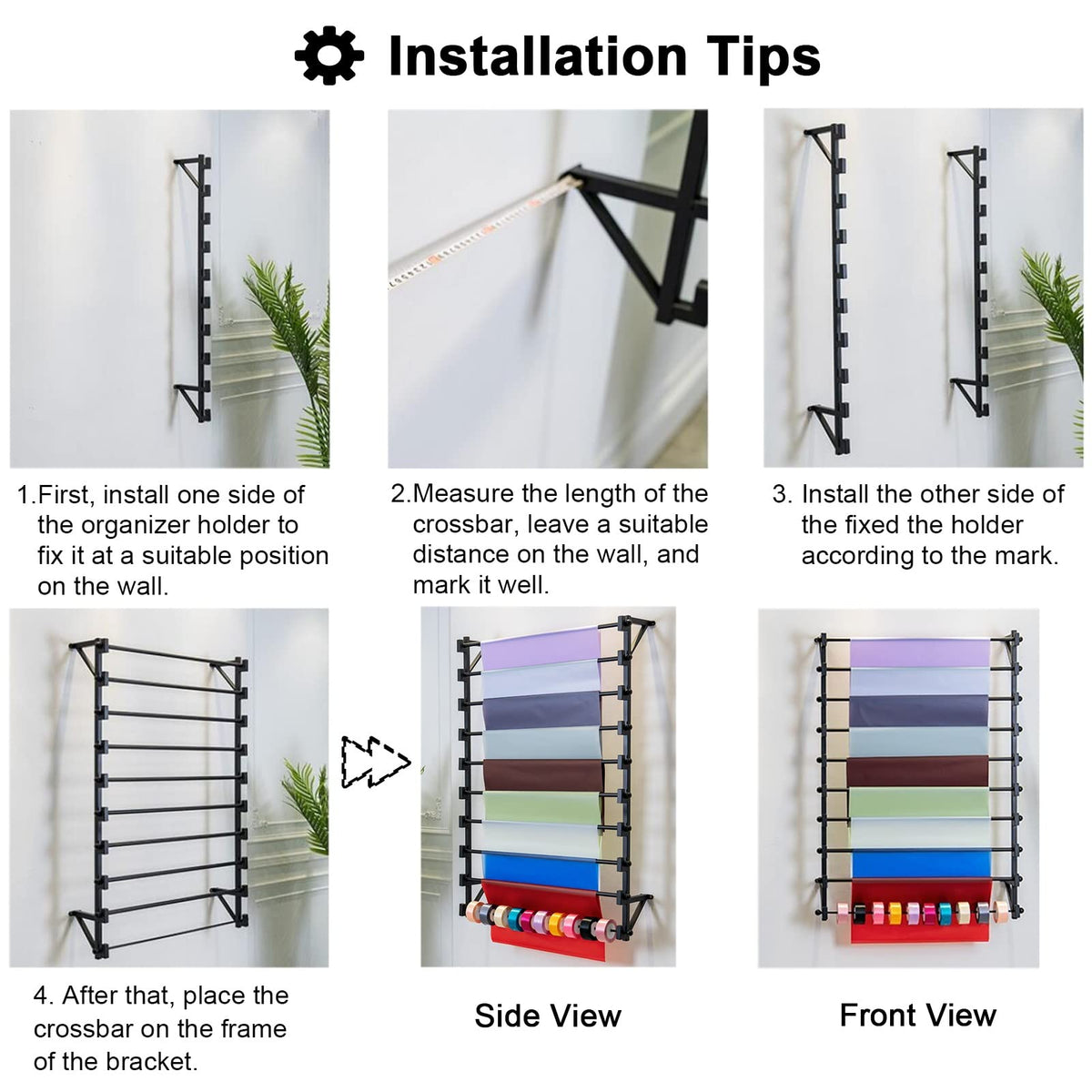 Crafts Ribbon Holder Organizer Rack Wall Mount Wrapping Paper Storage Rack Black, Commercial Metal Scarf Display Holder for Clothing Store/Home Closet, 10 Tier Organizer Stand (Color : Black, Size :