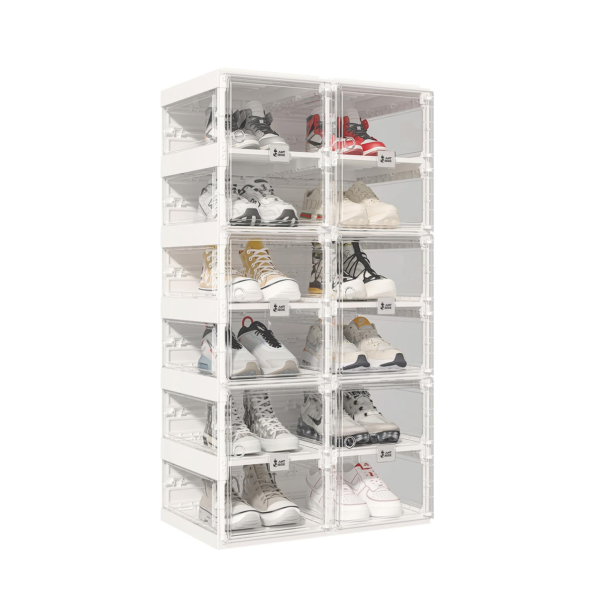 ANTBOX Foldable Stackable Shoe Rack with Clear Doors