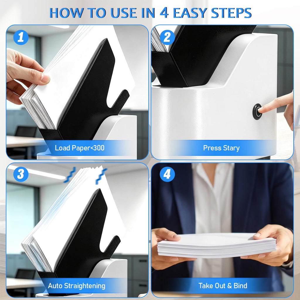 Automatic Desktop Paper Jogger for Desk Organization, 300 Sheet Capacity, 5s Fast Document Alignment, 18,000 RPM Wind Force and 6,000 RPM Vibration Anti Static & Non-Stick for A4/A5/A6/Letter Sizes