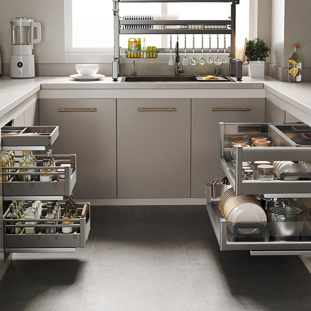 MIIKHI Slide Out Cabinet Organizer Pull Out Cabinet Organizer Fixed pullout Cabinet Shelves Slide Out Spice Rack for Kitchen Cabinets for Kitchen, Bathroom,Home (Full Drawer 900 norm)
