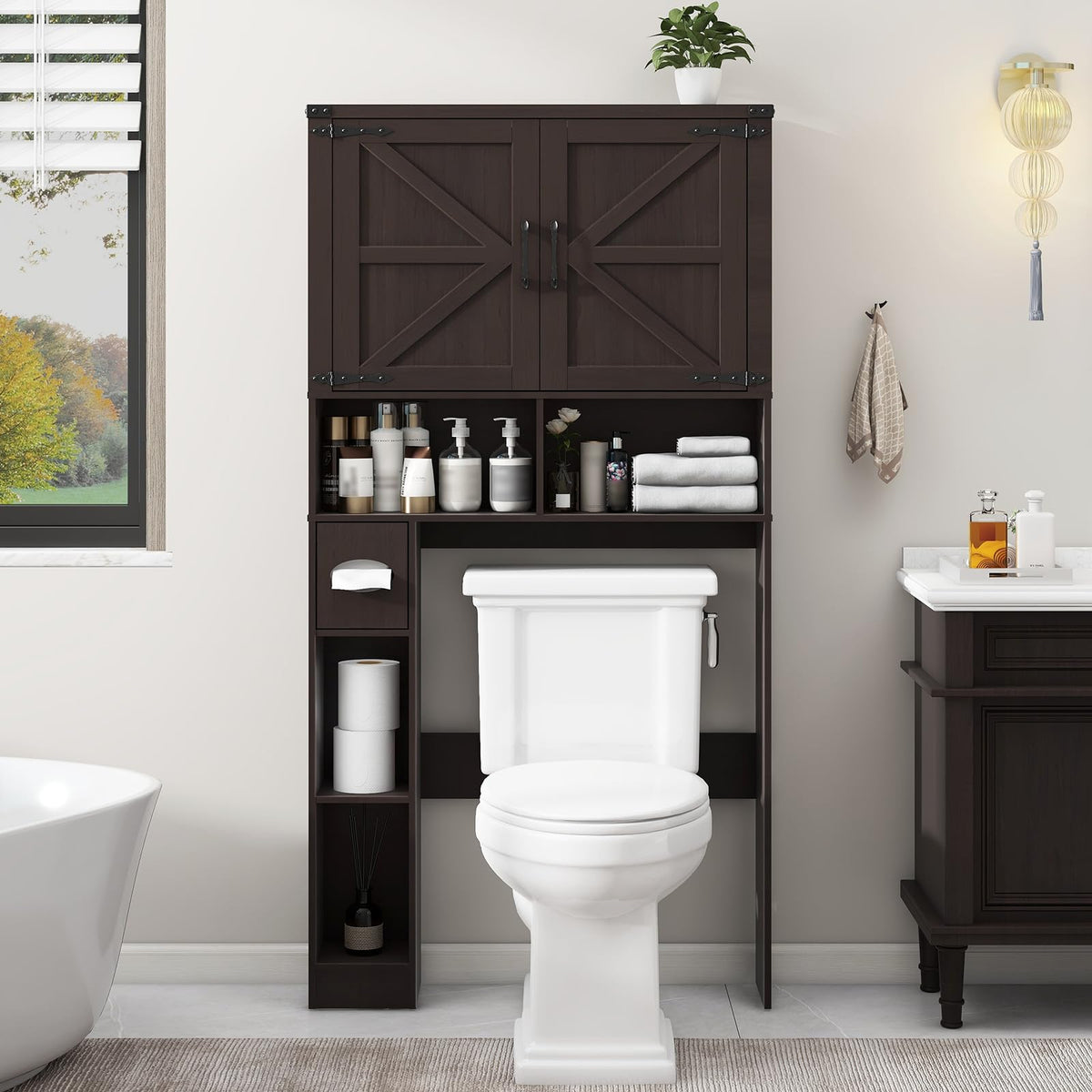 Vabches Over-the-Toilet Storage Cabinet with Barn Doors