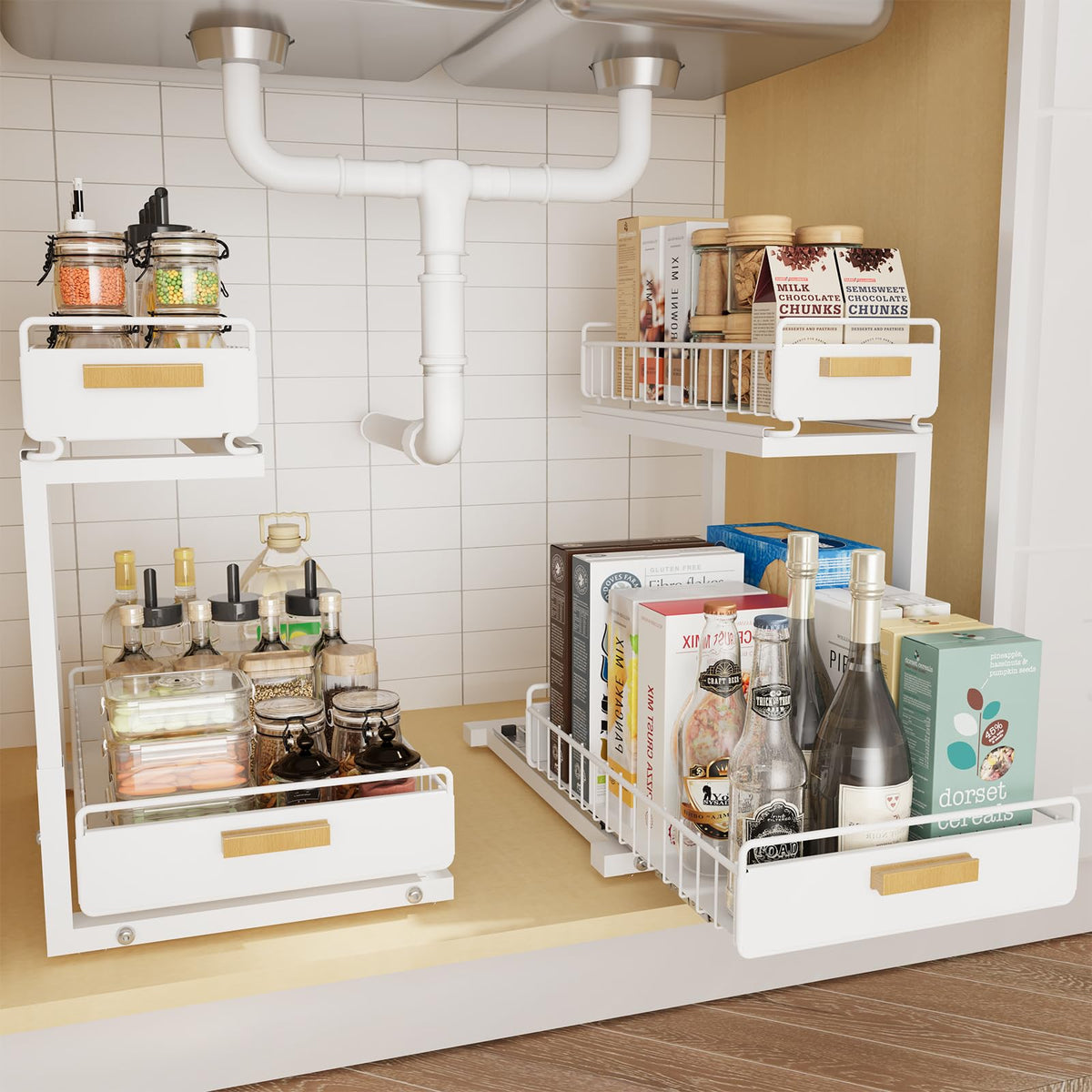 HOMEAILIE Under-Sink Organizer with Pull-Out Storage
