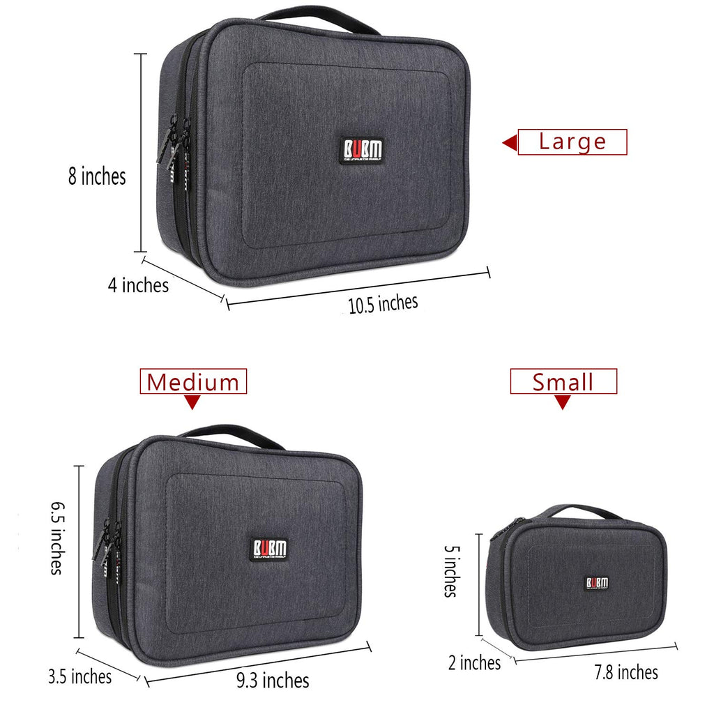 BUBM 3PCS Electronic Organizer, Double Layer Travel Gadget Storage Bag for Cables, Cord, USB Flash Drive, Power Bank and More