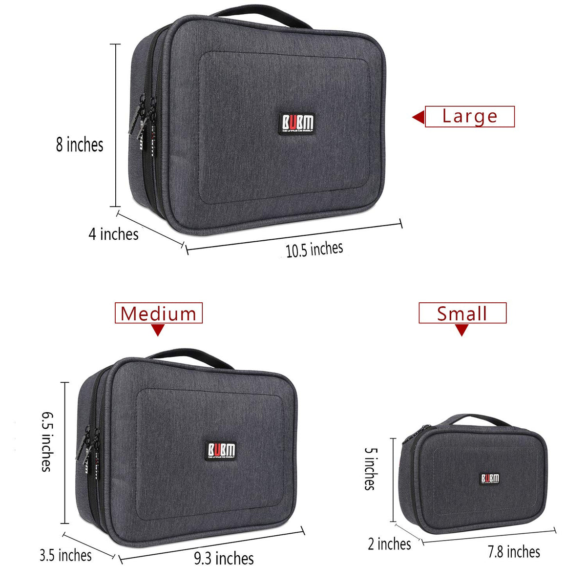 BUBM 3PCS Electronic Organizer, Double Layer Travel Gadget Storage Bag for Cables, Cord, USB Flash Drive, Power Bank and More