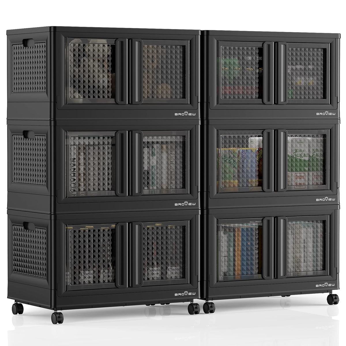 BROVIEW Stackable Collapsible Storage Bins with Lids & Doors