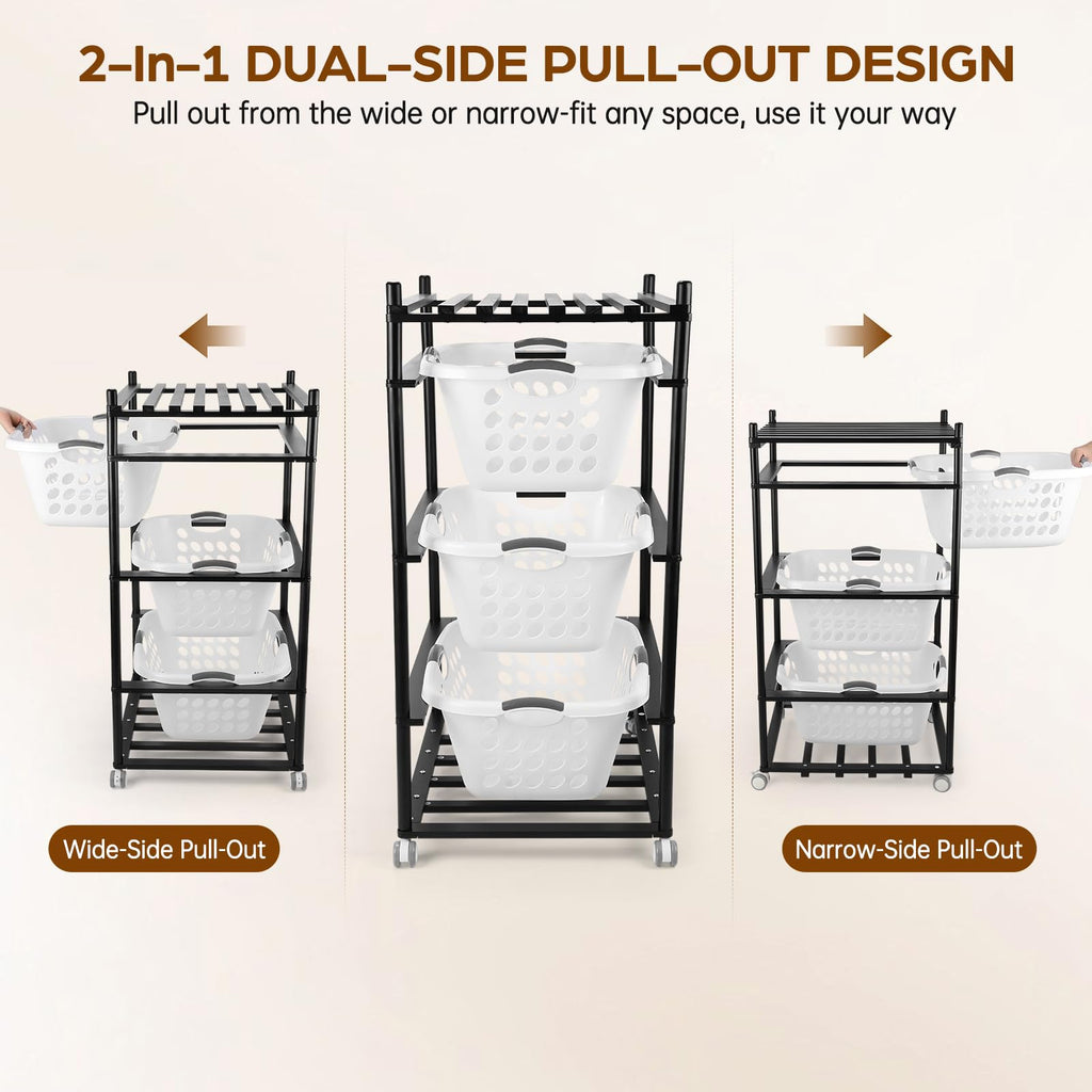 Laundry Basket Holder Storage Shelf with 4 Baskets (1.25 Bushel)