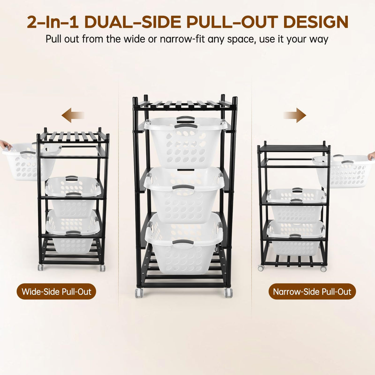 Laundry Basket Holder Storage Shelf with 4 Baskets (1.25 Bushel)