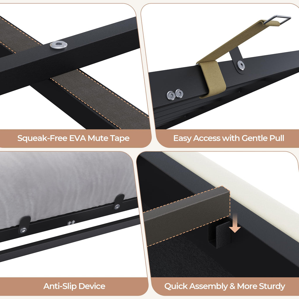 Hizyrina Hydraulic Lift Up Storage Bed Frame with Shelves, Side Pockets & Charging Station, Upholstered LED Platform Bed with Button Tufted Headboard, No Box Spring Needed, Velvet