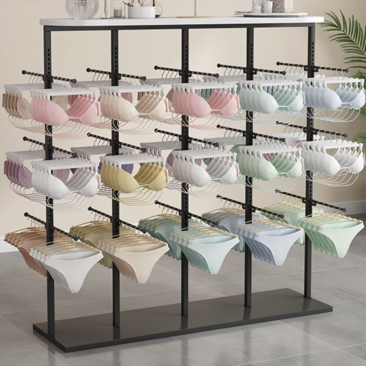 Garment Rack - Adjustable Double-Sided Hanging Rods for Clothing Store, Metal Storage Fixture for Underwear and Bra Display, Modern Space Saver Design