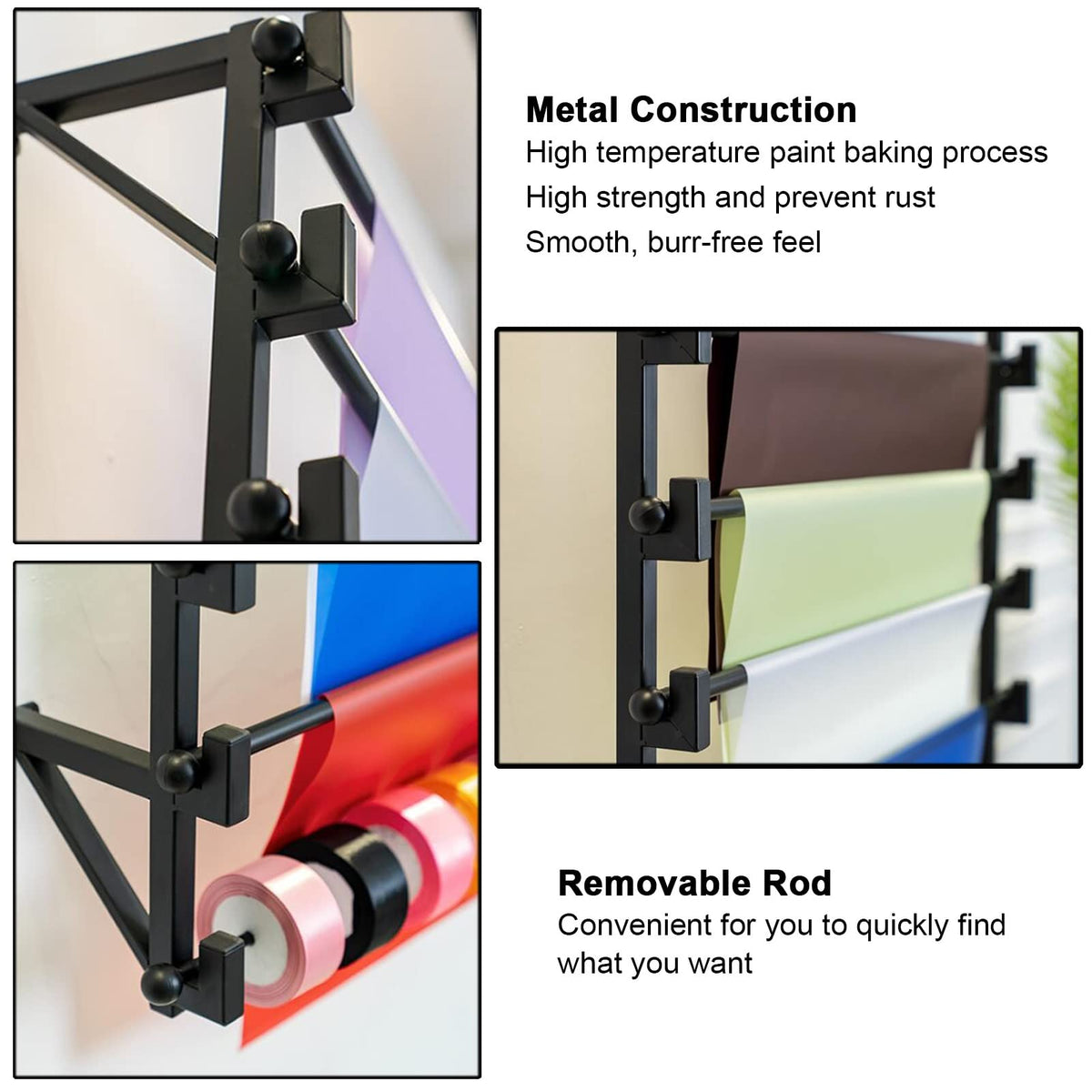 Crafts Ribbon Holder Organizer Rack Wall Mount Wrapping Paper Storage Rack Black, Commercial Metal Scarf Display Holder for Clothing Store/Home Closet, 10 Tier Organizer Stand (Color : Black, Size :