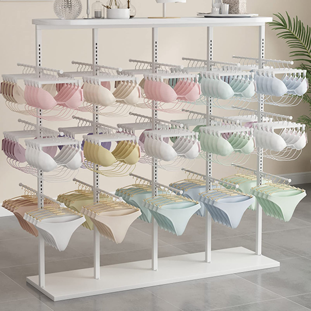 Garment Rack - Adjustable Double-Sided Hanging Rods for Clothing Store, Metal Storage Fixture for Underwear and Bra Display, Modern Space Saver Design