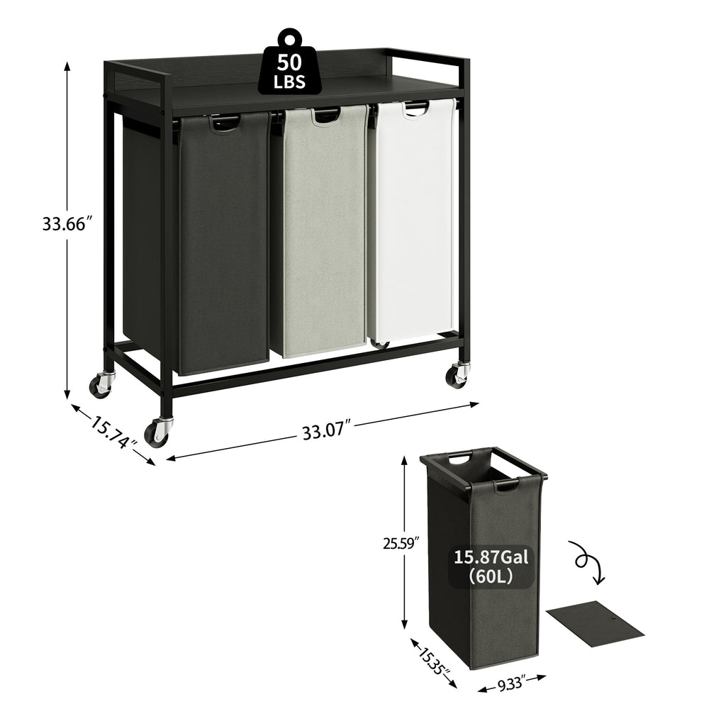Herture Laundry Hampers with Shelf and Pull-Out Laundry Bag - Large Metal Frame