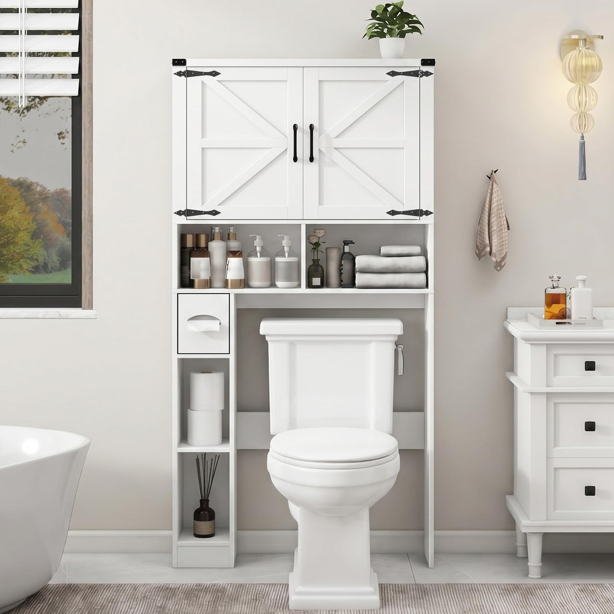 Vabches Over-the-Toilet Storage Cabinet with Barn Doors