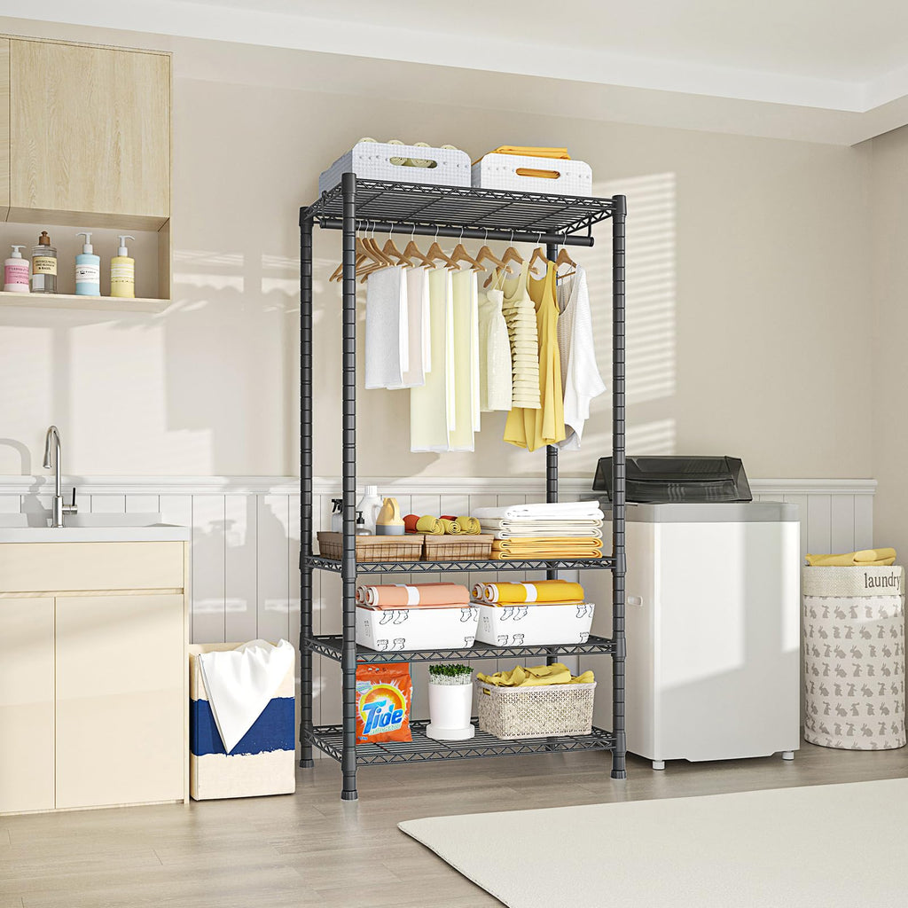 Ulif Heavy-Duty Portable Closets, 4-Tier Freestanding Garment Rack Suit for Small Space and Corner, Closet Organizer System Portable Closet Wardrobe