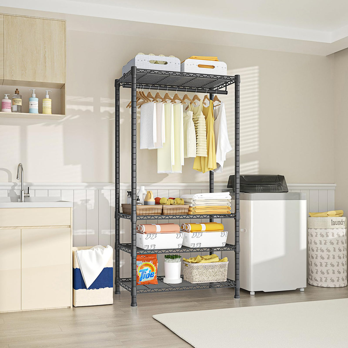 Ulif Heavy-Duty Portable Closets, 4-Tier Freestanding Garment Rack Suit for Small Space and Corner, Closet Organizer System Portable Closet Wardrobe