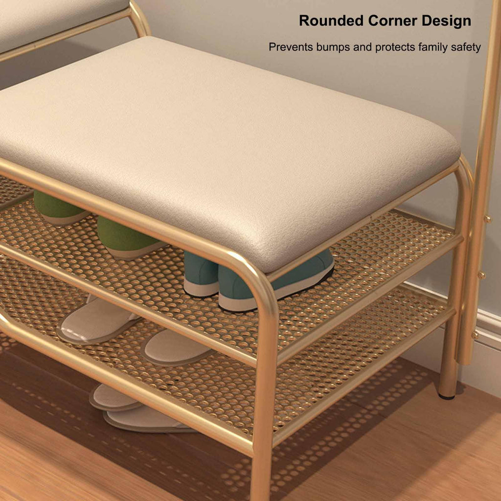 RUYICZB Shoe Rack Bench with Cushion, 2 Tier Storage Bench, Entryway Bench with Legs, Metal Shoe Rack Organizer, Shoe Storage Bench for Living Room, Hallway, Entryway