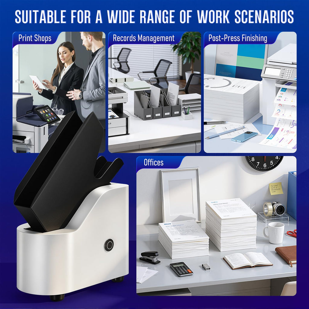Automatic Desktop Paper Jogger for Desk Organization, 300 Sheet Capacity, 5s Fast Document Alignment, 18,000 RPM Wind Force and 6,000 RPM Vibration Anti Static & Non-Stick for A4/A5/A6/Letter Sizes