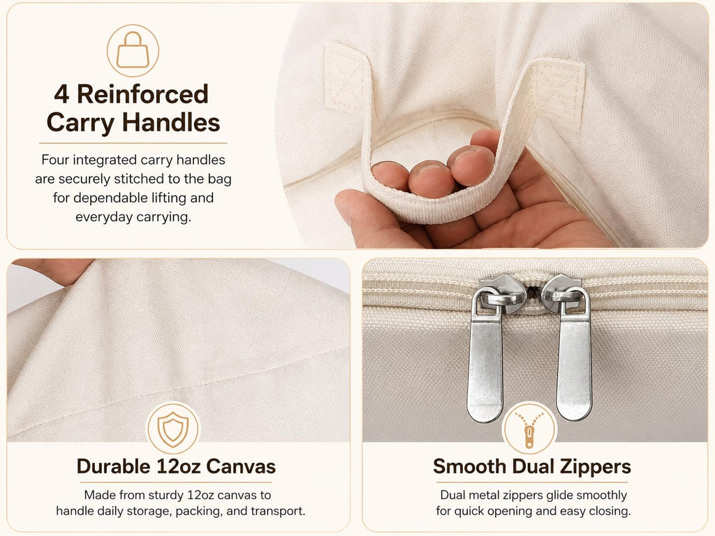 DoYiKe Soft Large Canvas Comforter Storage Bags with Zipper and Clear Window, Cotton Linen Storage Organizer for Sweater, Comforter, Blankets, Quilt, Pillows and Bedding