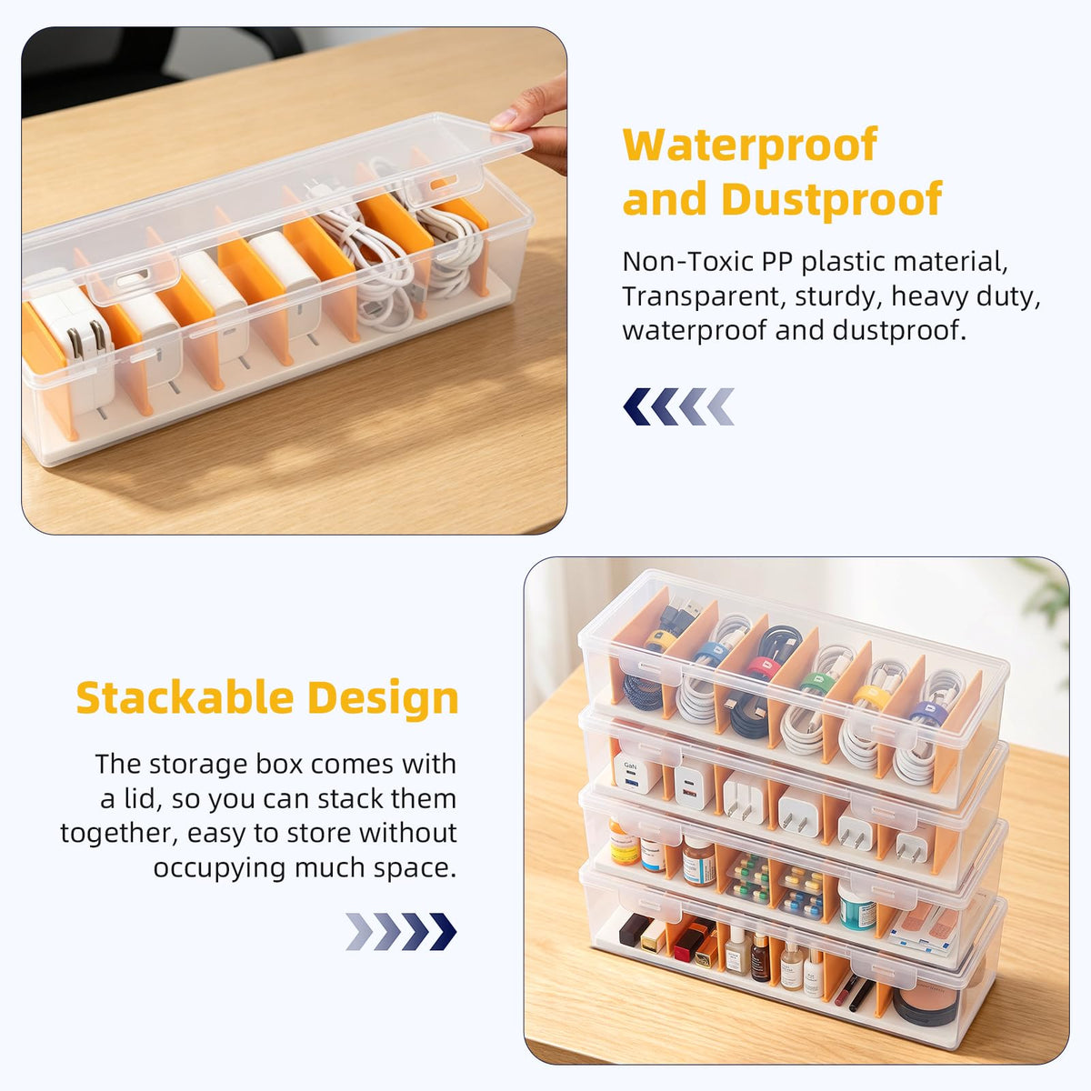 VZZNN 5-Pack Clear Cable Organizer Box with Adjustable Dividers