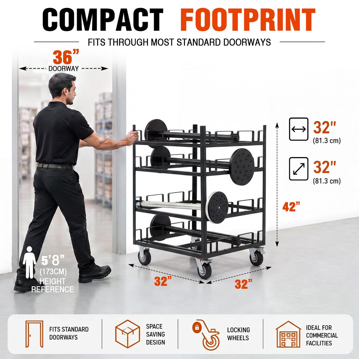 Datanly Stanchion Cart, Crowd Control Stanchion Cart, Easy to Assemble, Horizontal Padded Storage Locking Wheels for Safety with 8 Tie-Down Straps