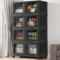 BROVIEW Stackable Storage Bins with Lids, Closet Organizers and Storage Drawer, Plastic Collapsible Storage Bins with Doors, Heavy Duty Store Box Cabinet for Home Kitchen