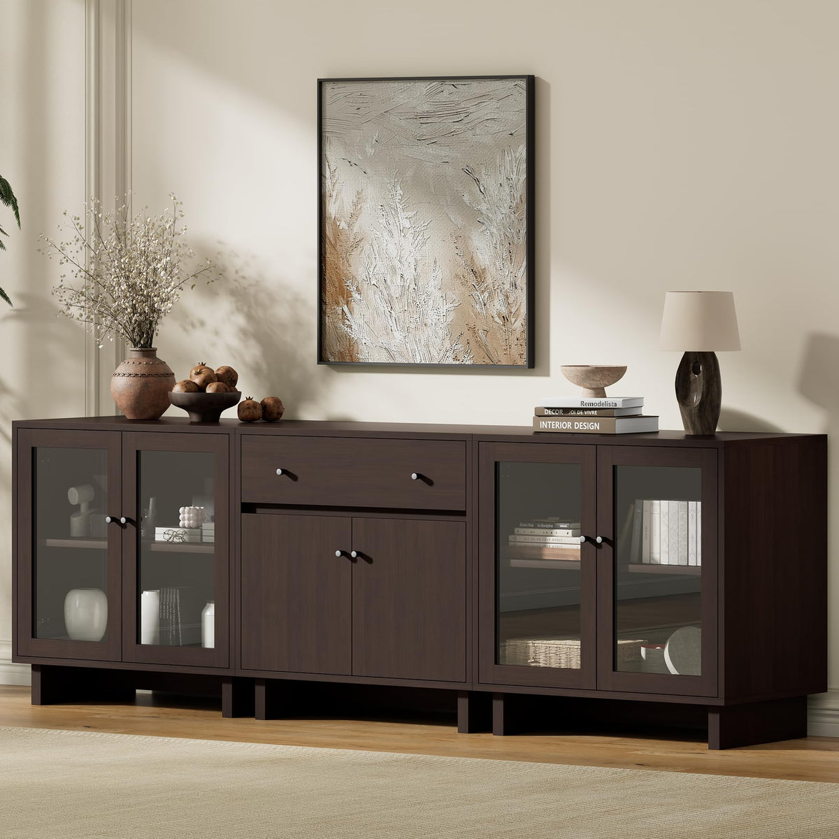 AMERLIFE Storage Cabinet with Glass Doors & Drawer