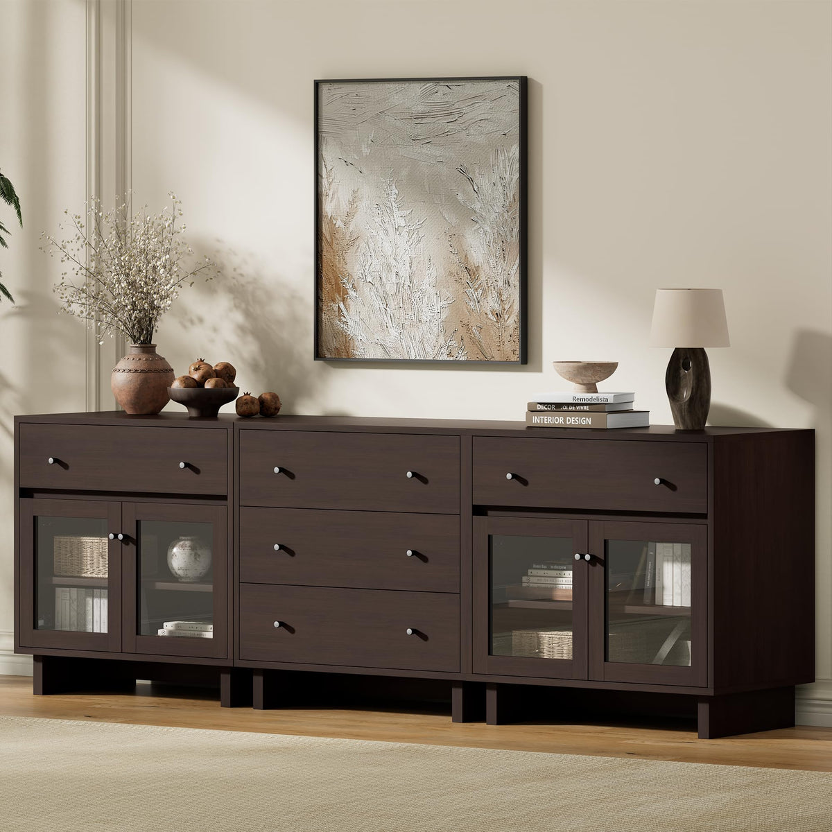 AMERLIFE Storage Cabinet with Glass Doors & Drawer