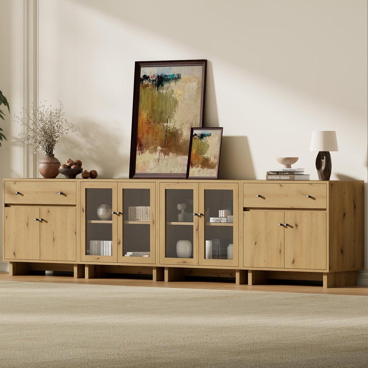 AMERLIFE Storage Cabinet with Glass Doors & Drawer