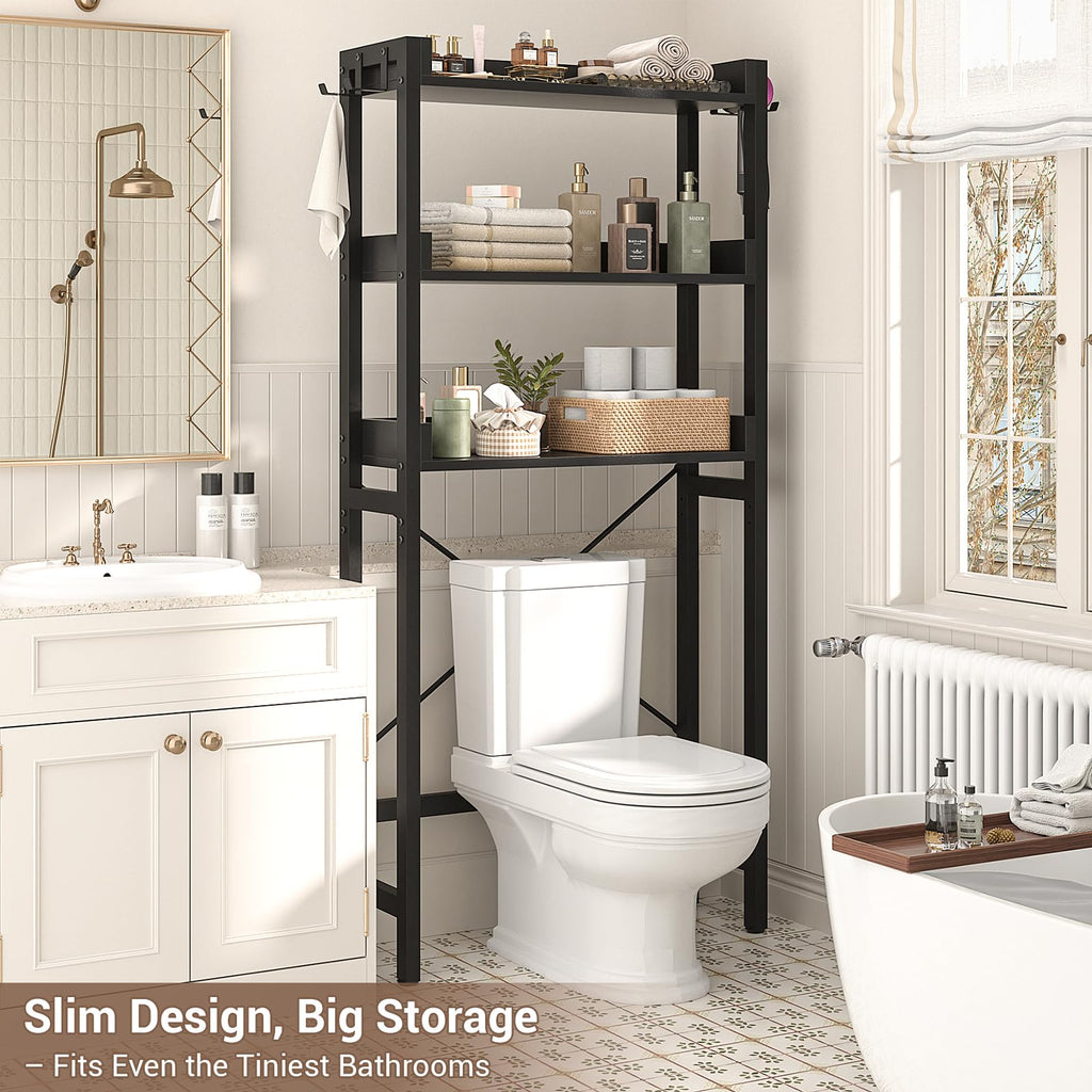 Besiost Over The Toilet Storage with 2 Drawers, Bathroom Organizer with Adjustable Shelf, Space Saver Storage Rack for Bathroom, Restroom, Laundry