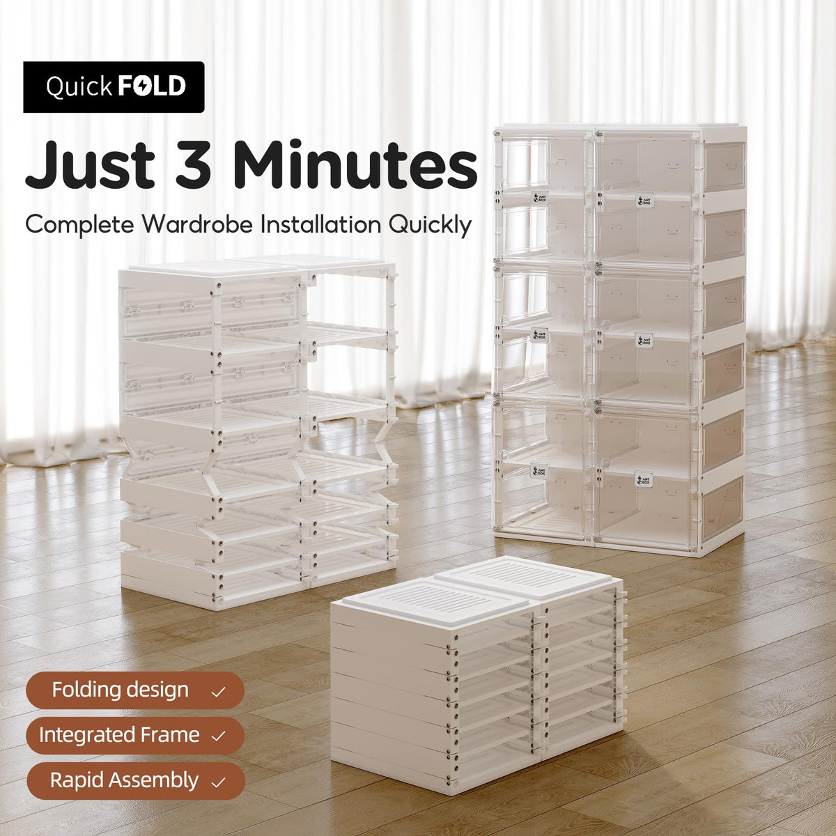 ANTBOX Foldable Shoe Rack,Shoe Organizers for Closet Plastic Shoe Storage Box for Entryway,Living Room,Large Sturdy Stackable Sneaker Cabinet Bins with Magnetic Clear Door