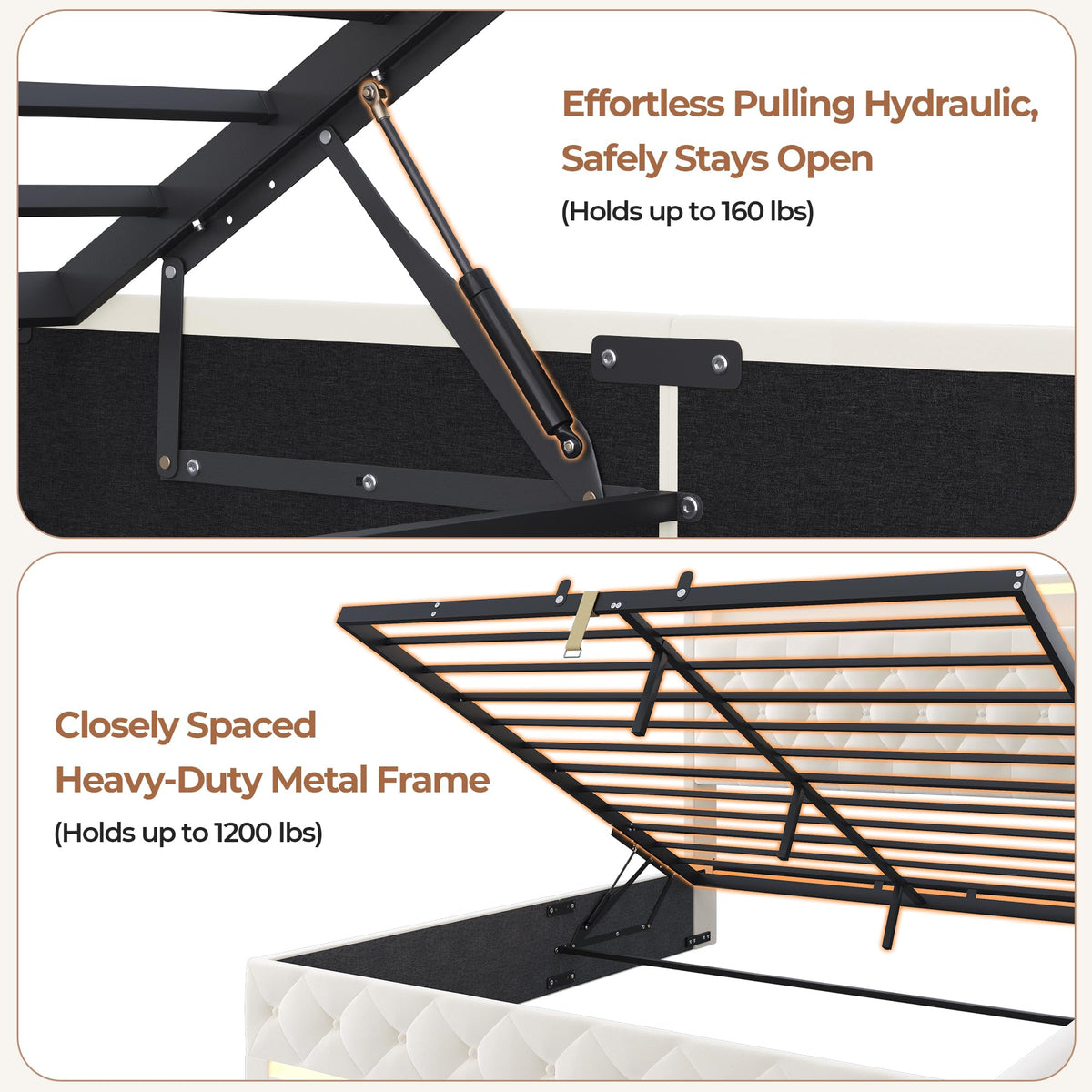 Hizyrina Hydraulic Lift Up Storage Bed Frame with Shelves, Side Pockets & Charging Station, Upholstered LED Platform Bed with Button Tufted Headboard, No Box Spring Needed, Velvet