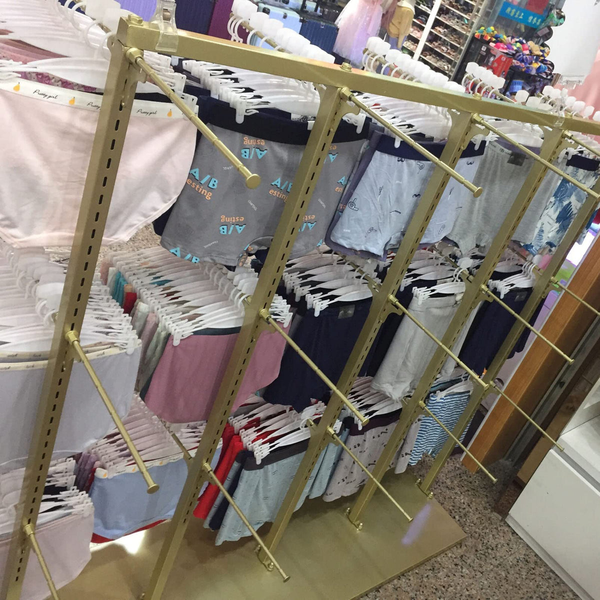 Garment Rack - Adjustable Double-Sided Hanging Rods for Clothing Store, Metal Storage Fixture for Underwear and Bra Display, Modern Space Saver Design