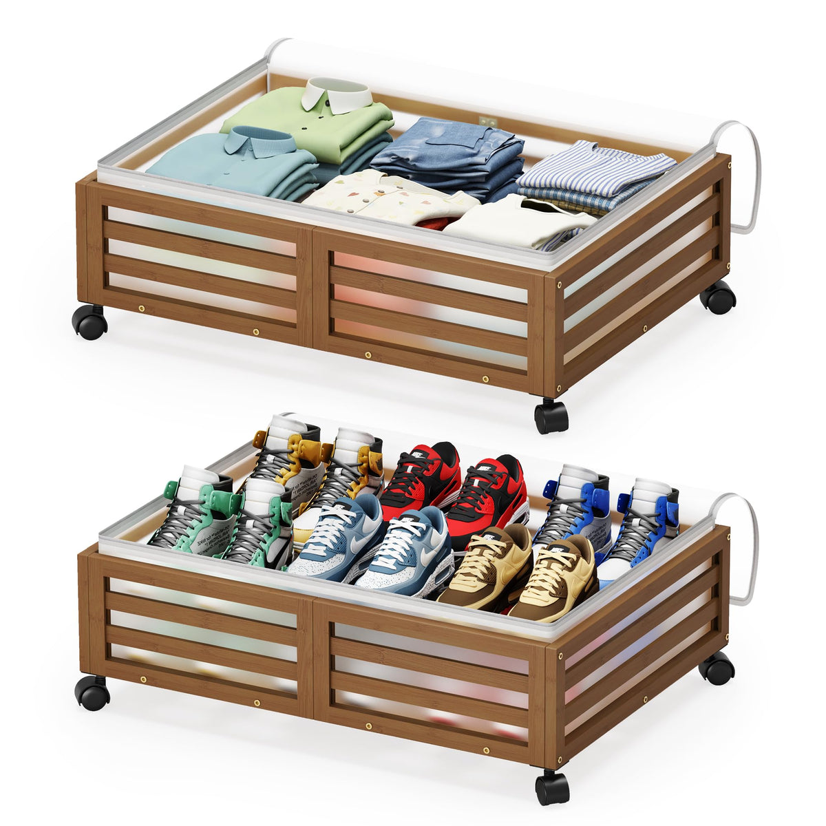 Wisuce Home Bamboo Rolling Under-Bed Storage Bins with Wheels