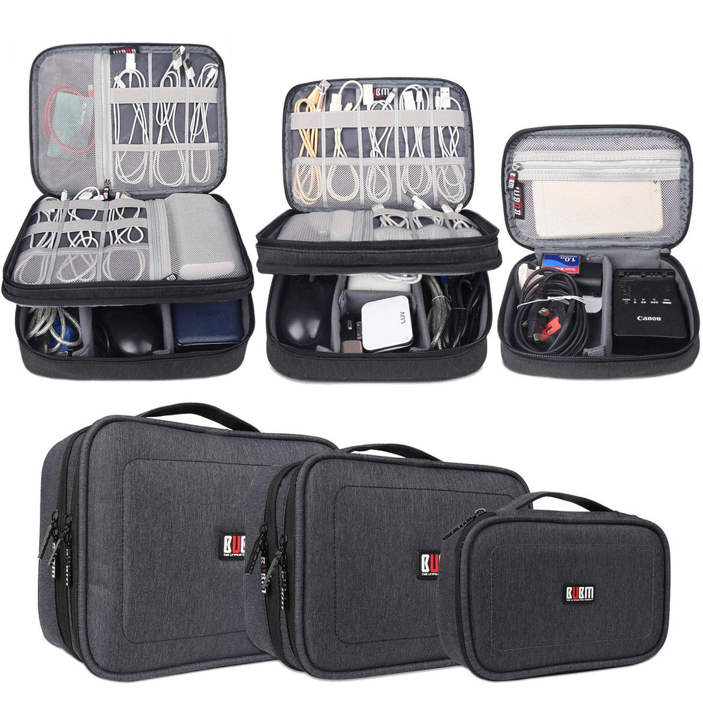 BUBM 3PCS Electronic Organizer, Double Layer Travel Gadget Storage Bag for Cables, Cord, USB Flash Drive, Power Bank and More