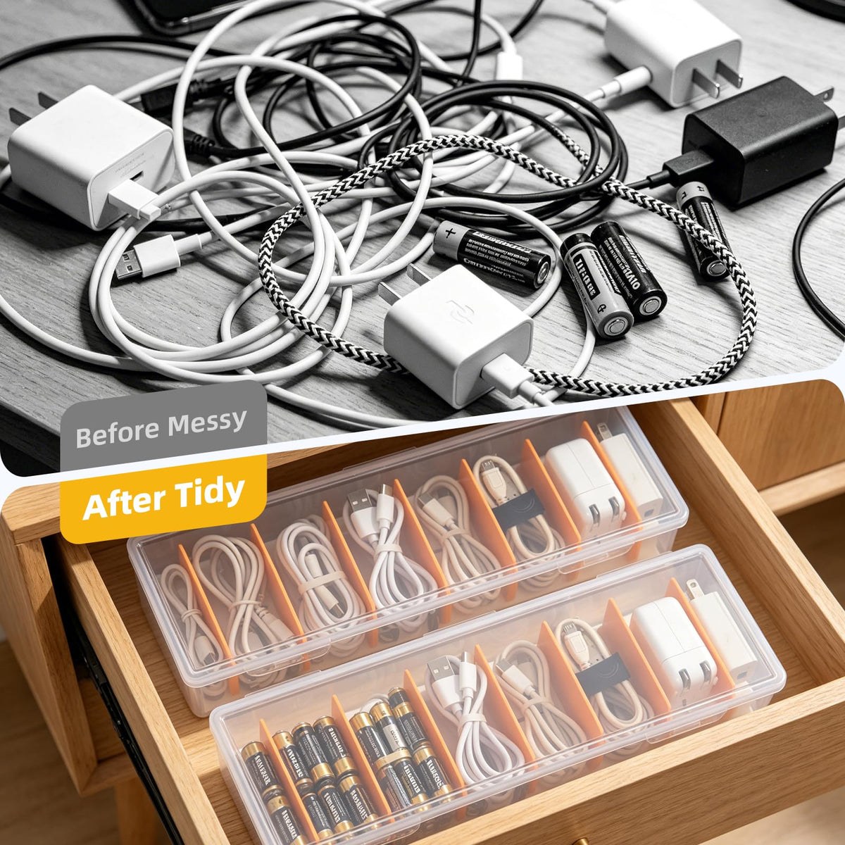 VZZNN 5-Pack Clear Cable Organizer Box with Adjustable Dividers