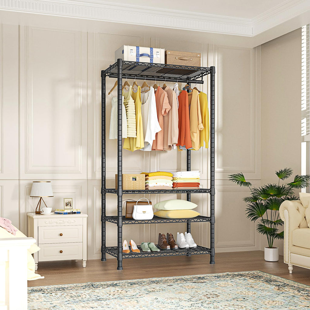 Ulif Heavy-Duty Portable Closets, 4-Tier Freestanding Garment Rack Suit for Small Space and Corner, Closet Organizer System Portable Closet Wardrobe